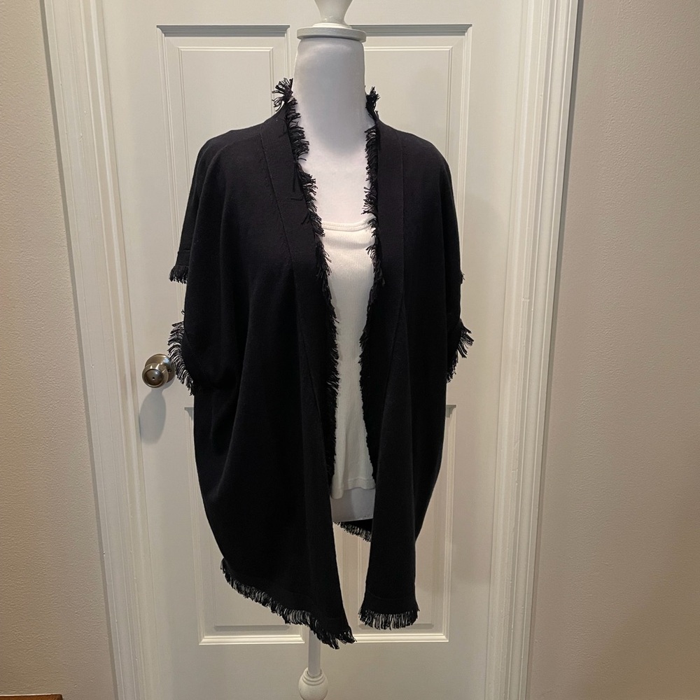 Talbots Chic Navy Fringe Open Wrap